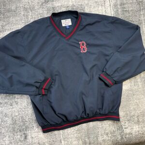Boston Red Sox Jacket Mens XL Navy Blue Windbreaker Mesh Lined Bomber Dugout MLB